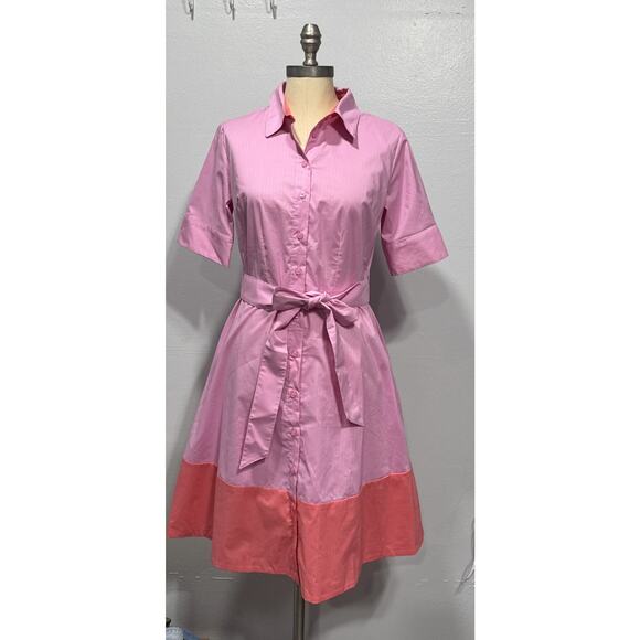 Isaac Mizrahi Live Color Block Poplin Dress Size 4 A-Line Short Sleeve Pink - Picture 1 of 12